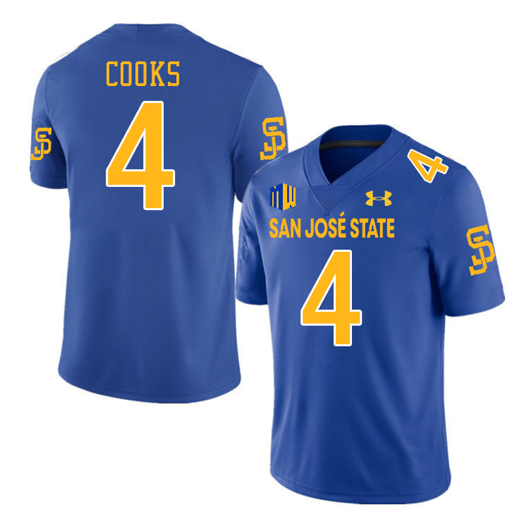 San Jose State Spartans #4 Elijah Cooks College Football Jerseys,Uniforms-Royal